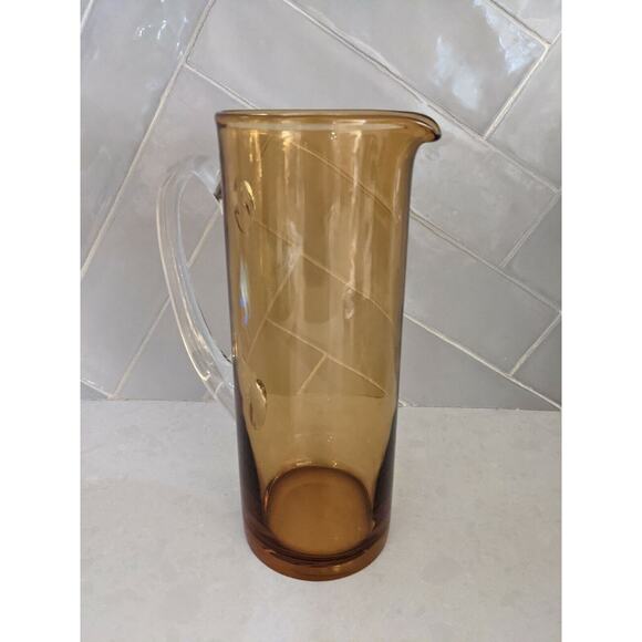 Vintage Mid Century Modern Pitcher Amber Brown Tall Mod Glass Vase - Picture 8 of 8